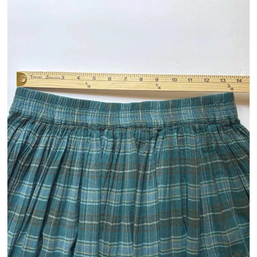 Cottagecore Teal Patchwork Midi Skirt S/M Plaid Floral Ruffle Prairie Boho